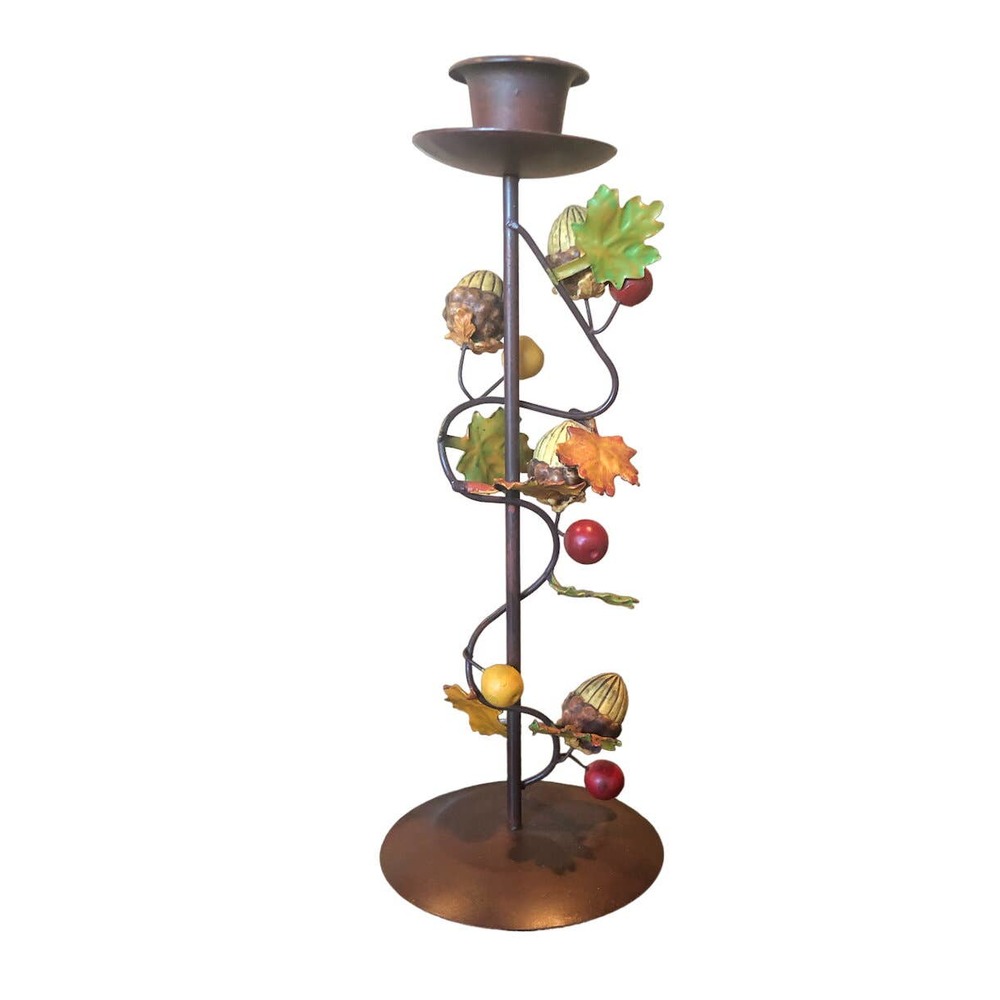 EUC 90's Fall Autumn Russ Metal‎ Acorn Candle Stick Thanksgiving Holiday Decor